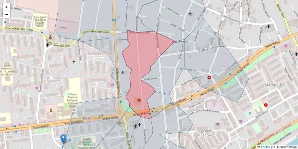 Hartă a codului poștal  și a codurilor poștale învecinate