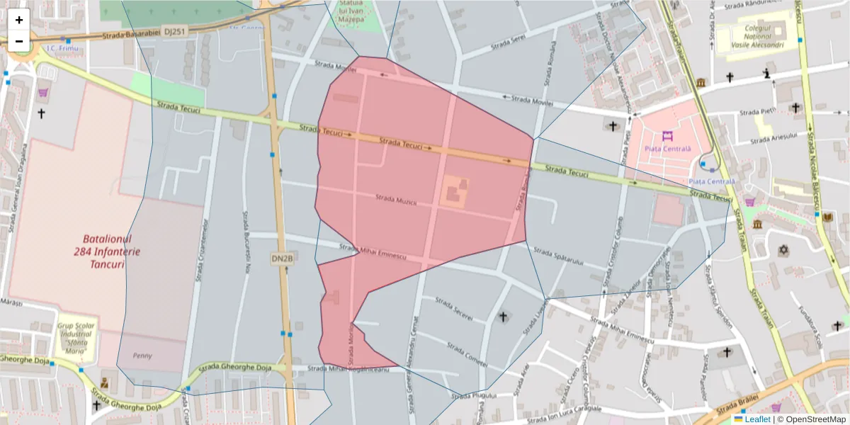 Hartă a codului poștal  și a codurilor poștale învecinate