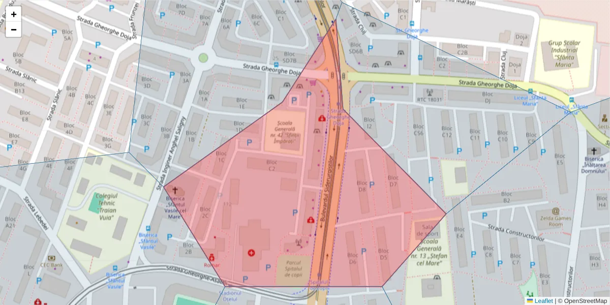 Hartă a codului poștal  și a codurilor poștale învecinate