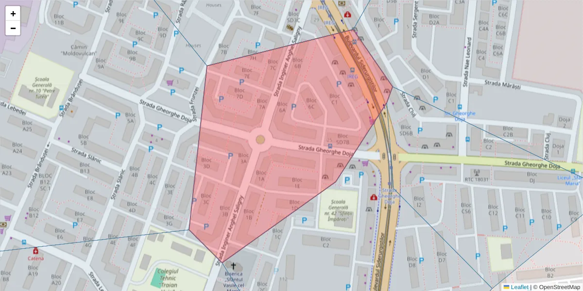 Hartă a codului poștal  și a codurilor poștale învecinate