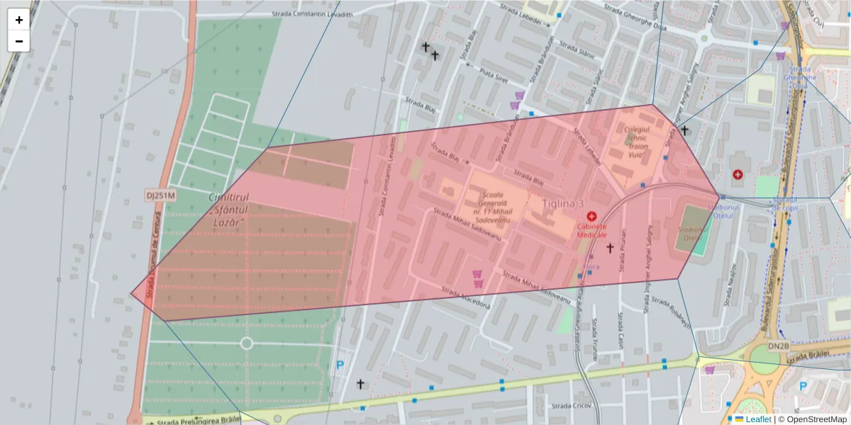 Hartă a codului poștal  și a codurilor poștale învecinate