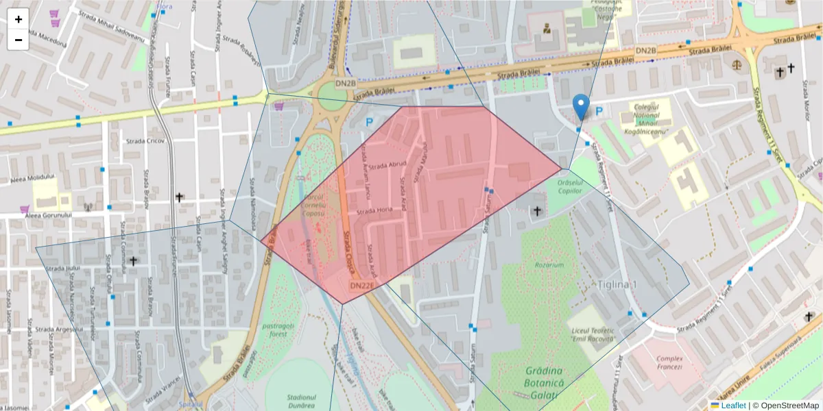 Hartă a codului poștal  și a codurilor poștale învecinate