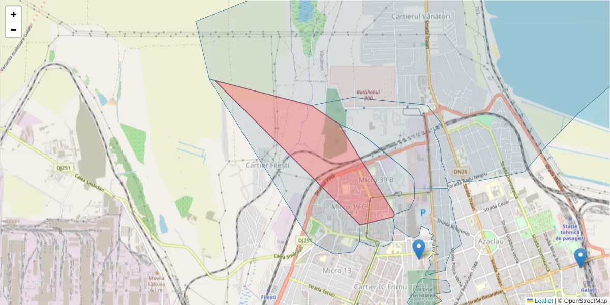 Hartă a codului poștal  și a codurilor poștale învecinate