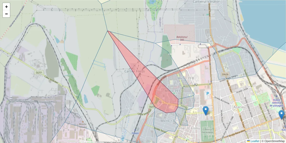 Hartă a codului poștal  și a codurilor poștale învecinate