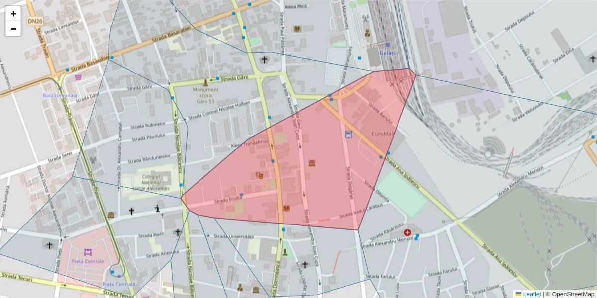 Hartă a codului poștal  și a codurilor poștale învecinate