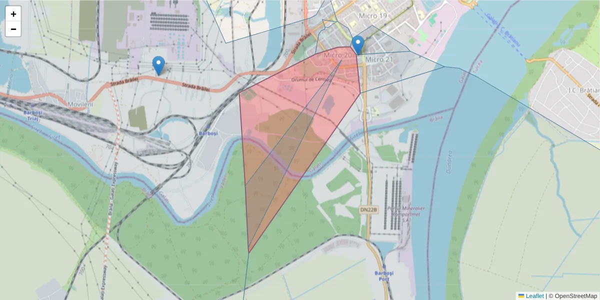 Hartă a codului poștal  și a codurilor poștale învecinate