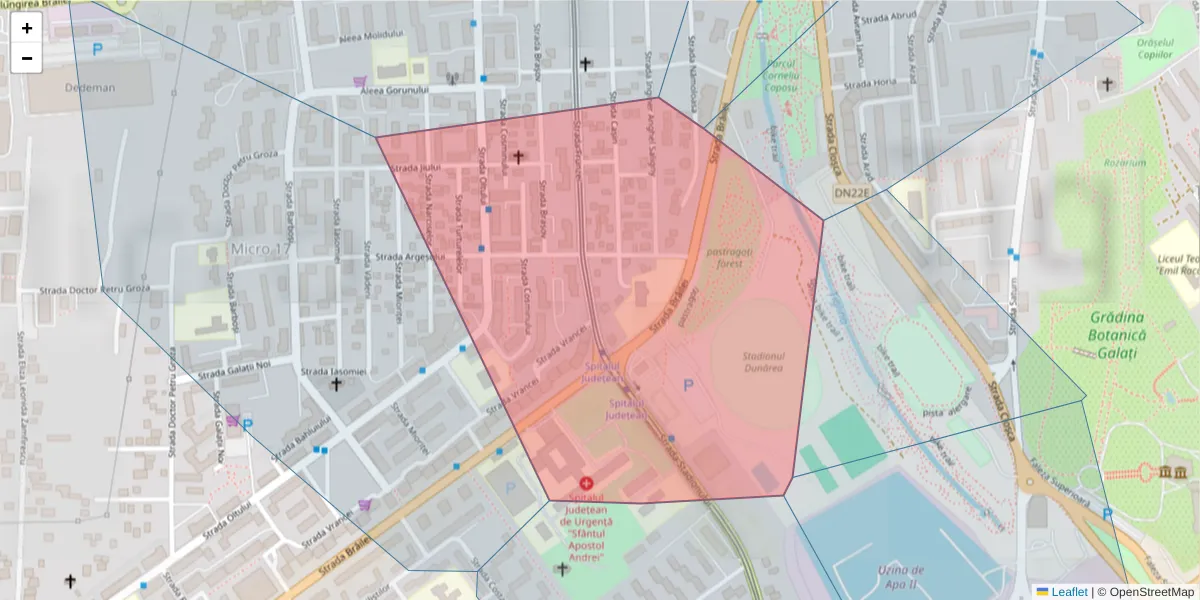 Hartă a codului poștal  și a codurilor poștale învecinate