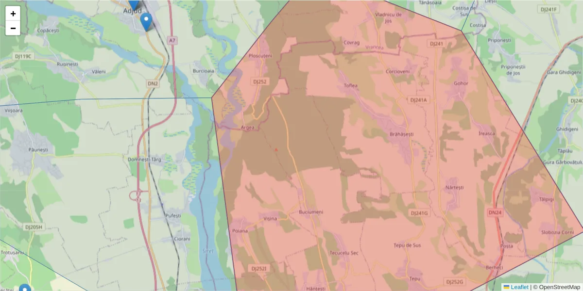 Hartă a codului poștal  și a codurilor poștale învecinate