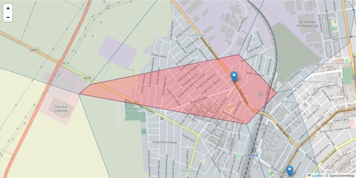 Hartă a codului poștal  și a codurilor poștale învecinate