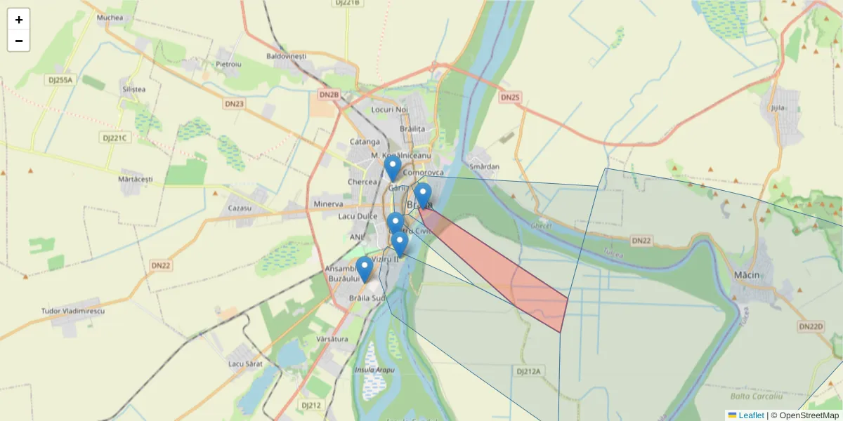 Hartă a codului poștal  și a codurilor poștale învecinate