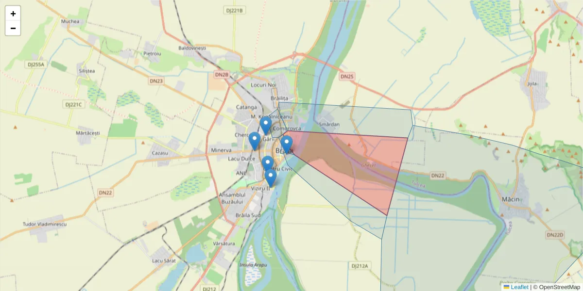 Hartă a codului poștal  și a codurilor poștale învecinate