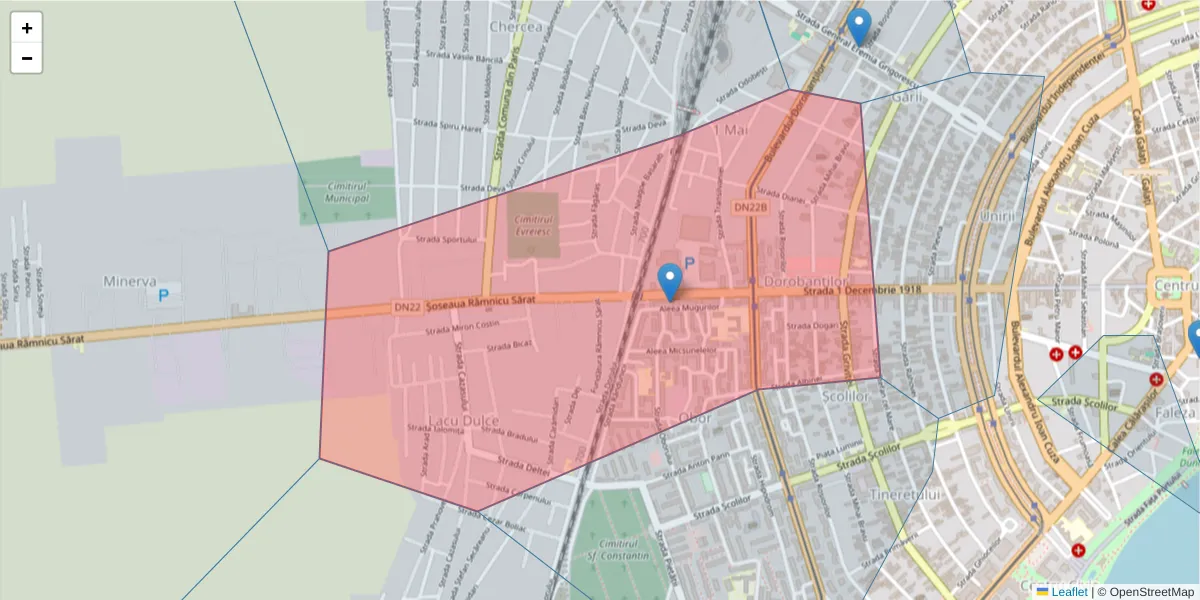 Hartă a codului poștal  și a codurilor poștale învecinate