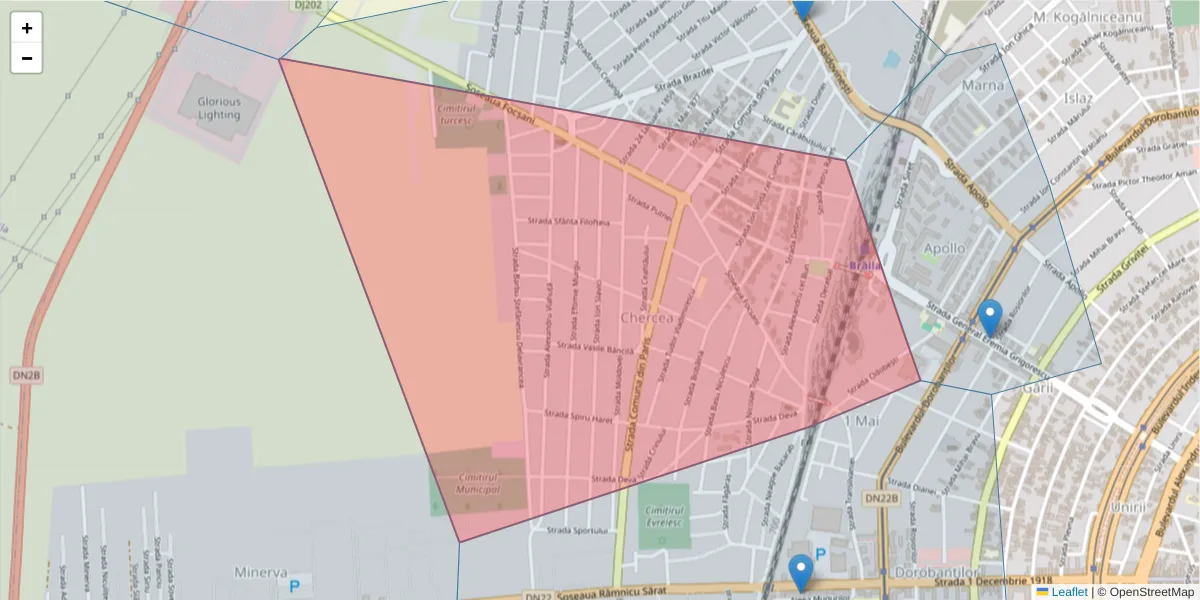 Hartă a codului poștal  și a codurilor poștale învecinate