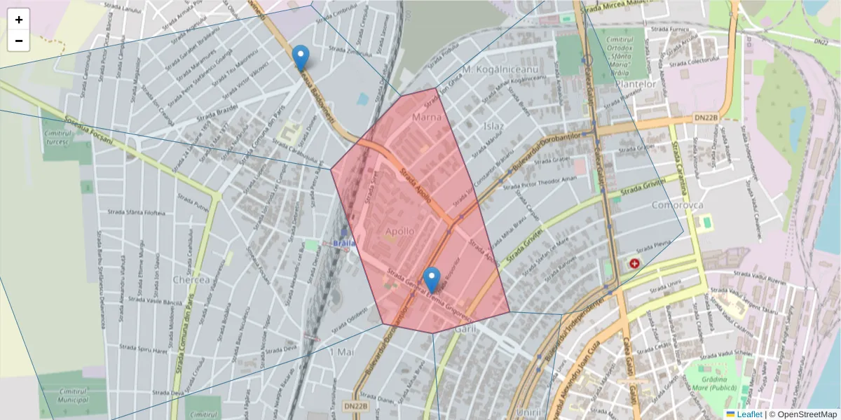 Hartă a codului poștal  și a codurilor poștale învecinate