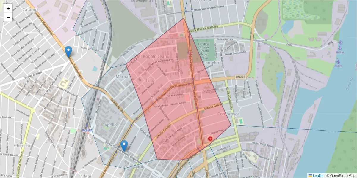 Hartă a codului poștal  și a codurilor poștale învecinate