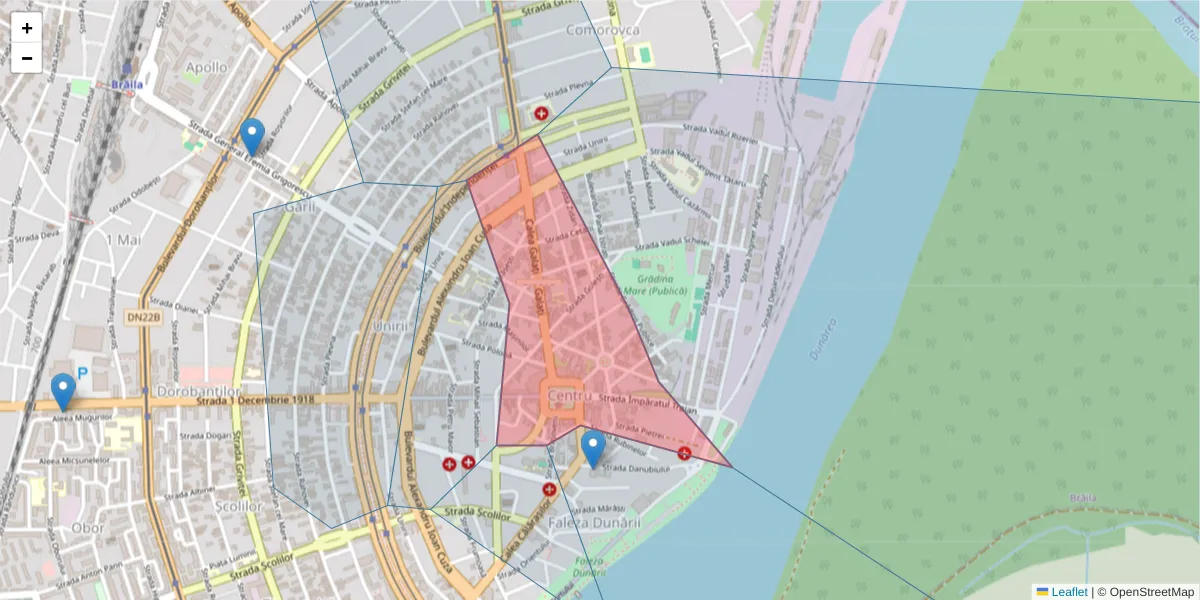 Hartă a codului poștal  și a codurilor poștale învecinate