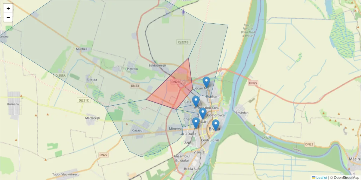 Hartă a codului poștal  și a codurilor poștale învecinate