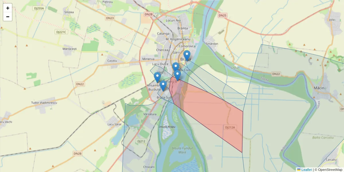 Hartă a codului poștal  și a codurilor poștale învecinate