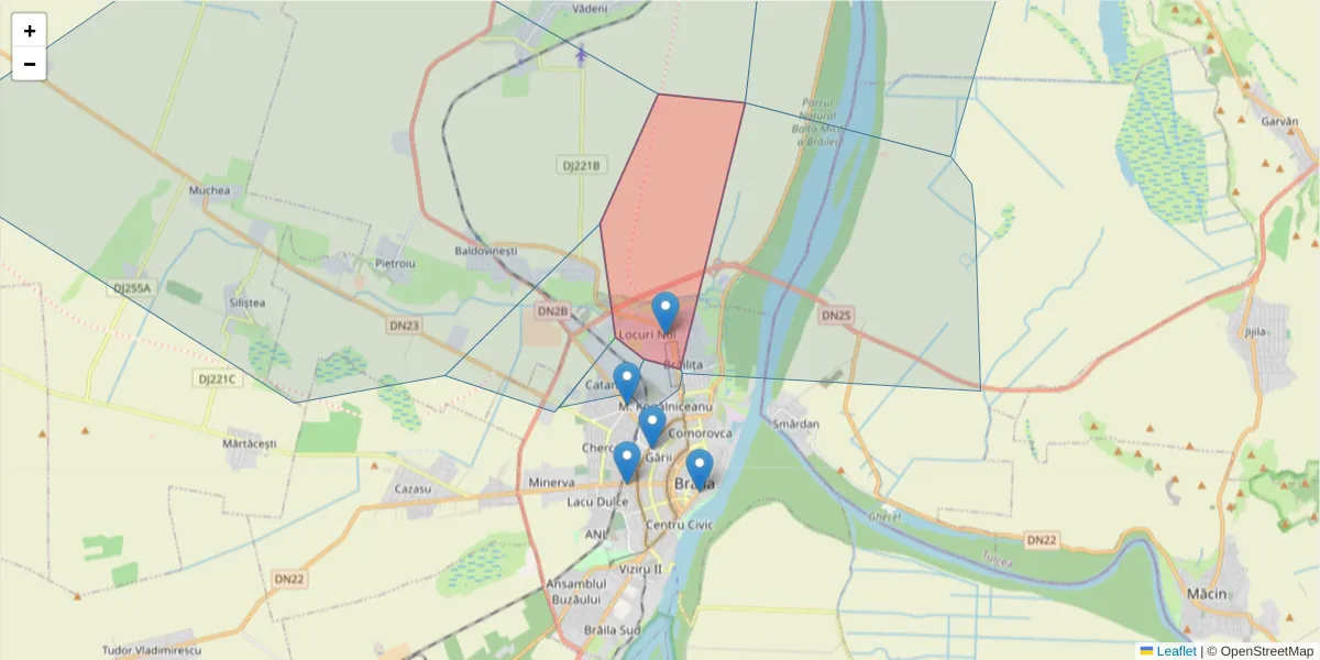 Hartă a codului poștal  și a codurilor poștale învecinate