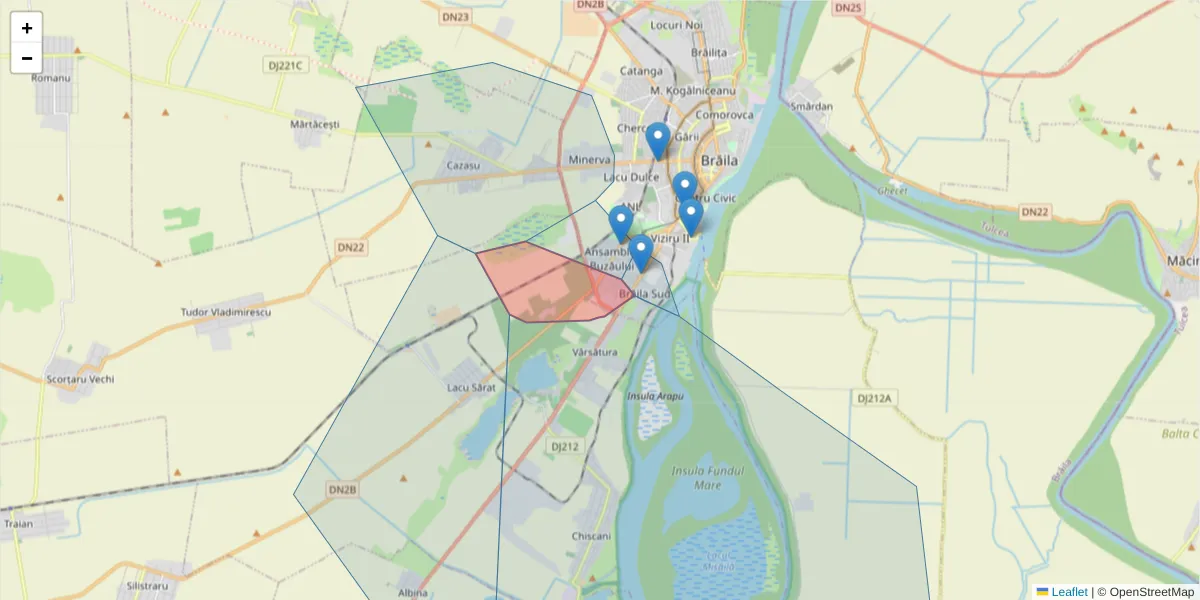 Hartă a codului poștal  și a codurilor poștale învecinate