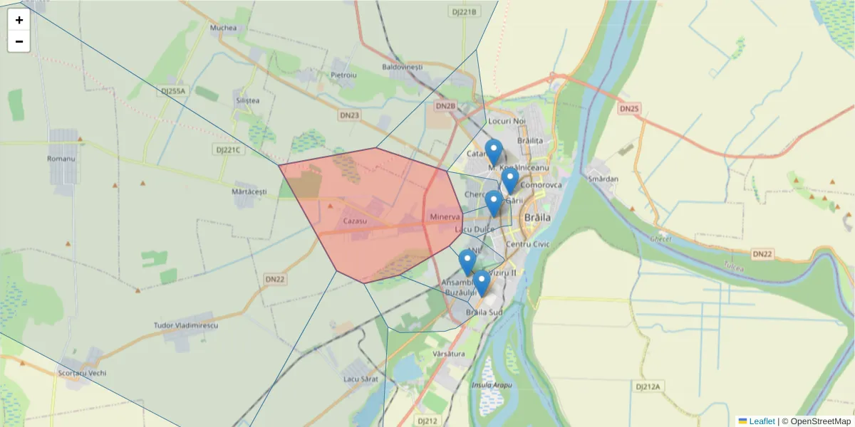 Hartă a codului poștal  și a codurilor poștale învecinate