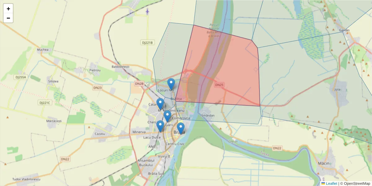 Hartă a codului poștal  și a codurilor poștale învecinate