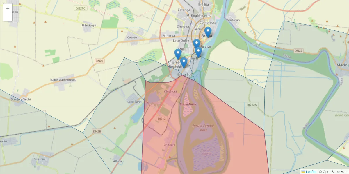 Hartă a codului poștal  și a codurilor poștale învecinate