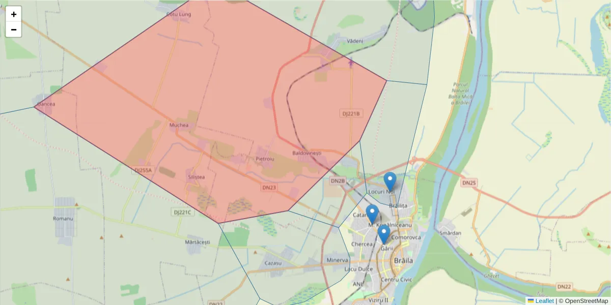 Hartă a codului poștal  și a codurilor poștale învecinate