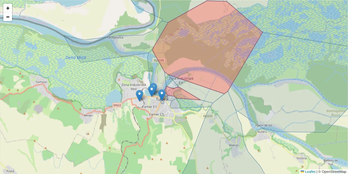 Hartă a codului poștal  și a codurilor poștale învecinate