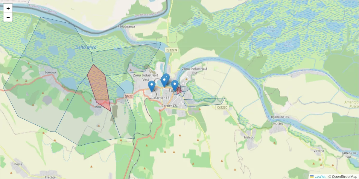 Hartă a codului poștal  și a codurilor poștale învecinate