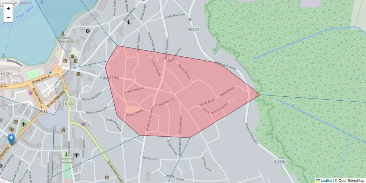 Hartă a codului poștal  și a codurilor poștale învecinate