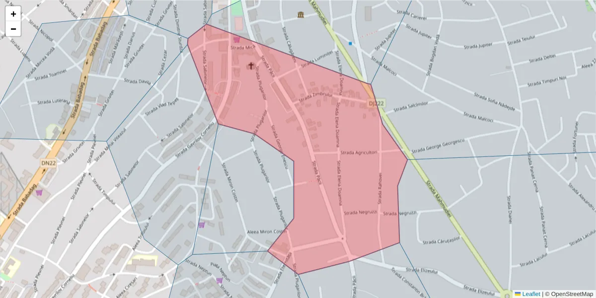 Hartă a codului poștal  și a codurilor poștale învecinate