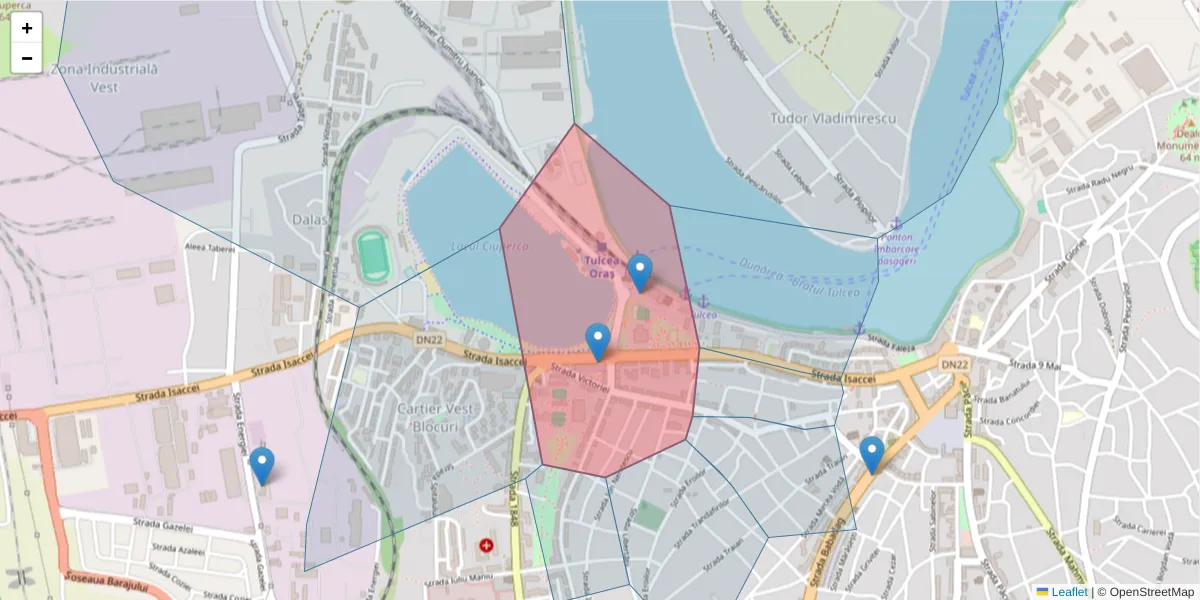 Hartă a codului poștal  și a codurilor poștale învecinate