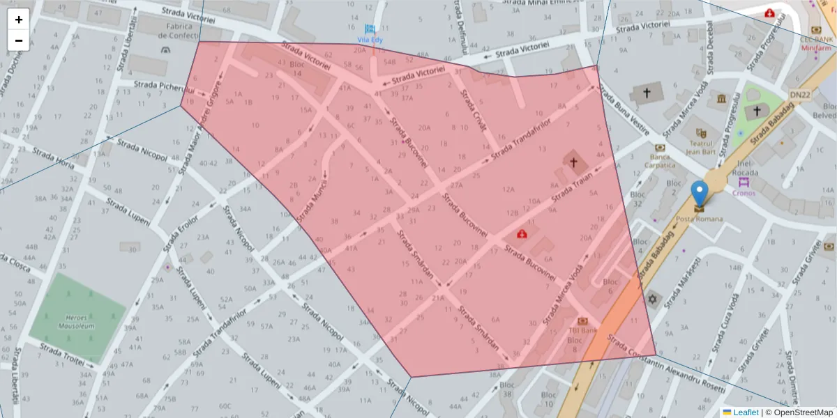 Hartă a codului poștal  și a codurilor poștale învecinate