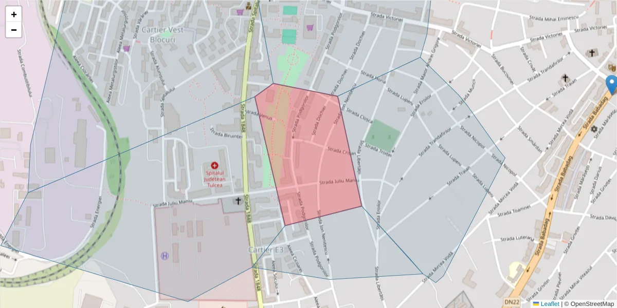 Hartă a codului poștal  și a codurilor poștale învecinate