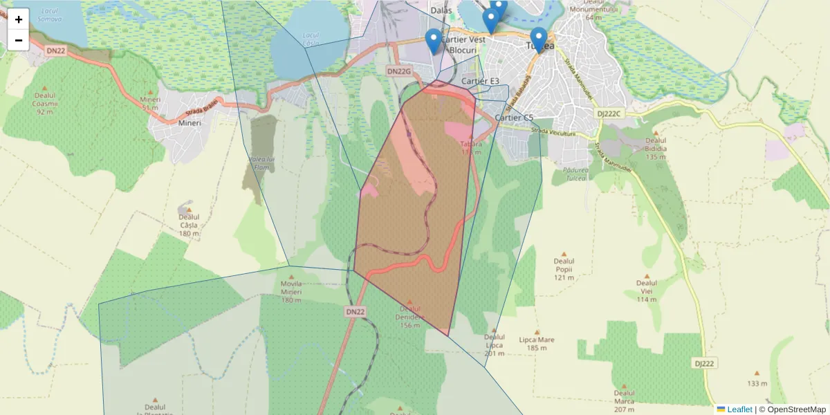 Hartă a codului poștal  și a codurilor poștale învecinate