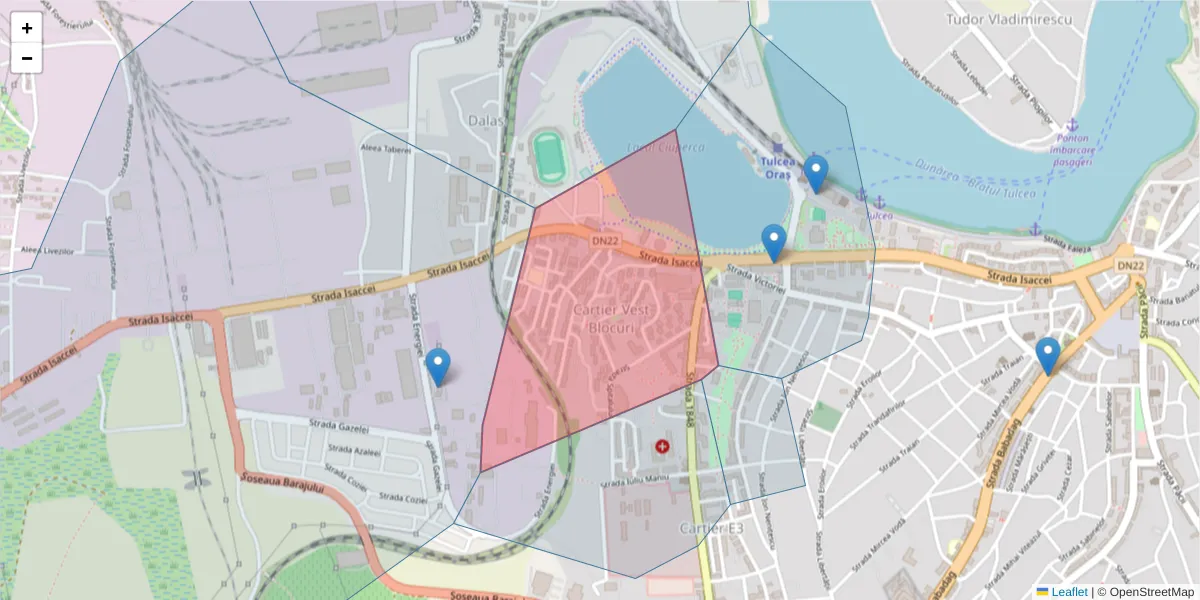 Hartă a codului poștal  și a codurilor poștale învecinate