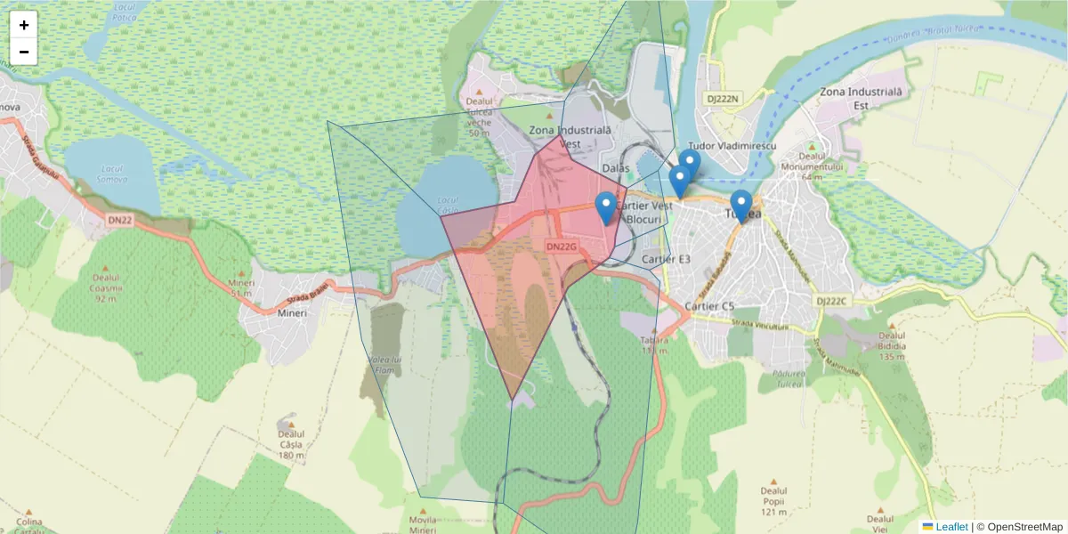 Hartă a codului poștal  și a codurilor poștale învecinate