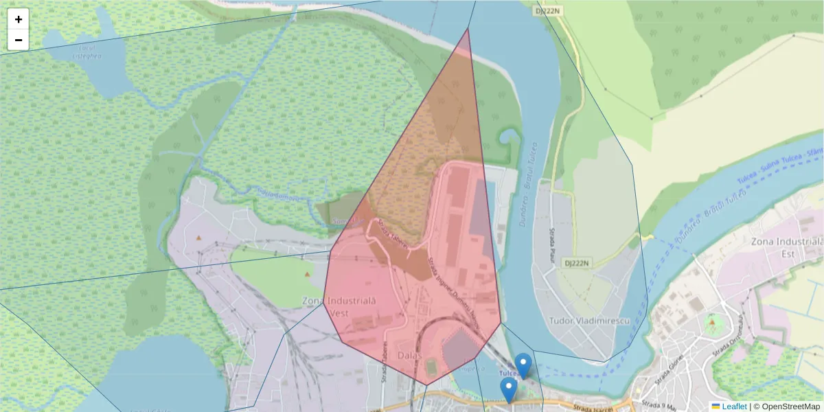 Hartă a codului poștal  și a codurilor poștale învecinate