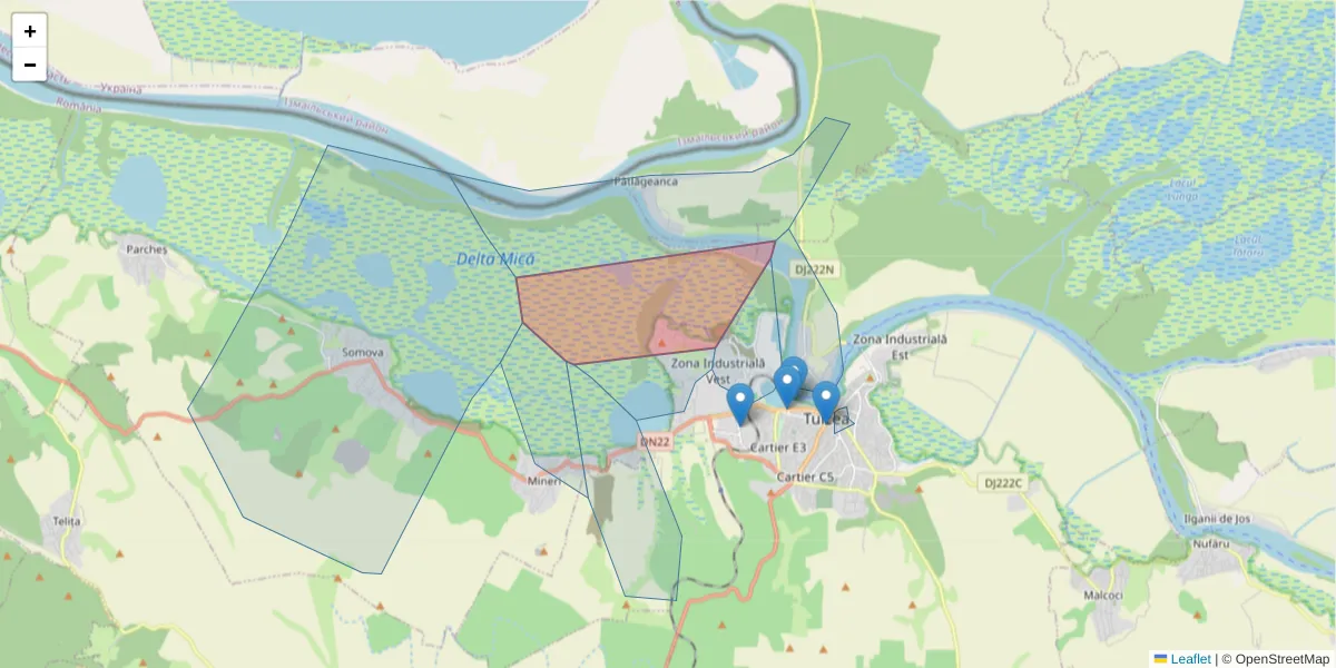 Hartă a codului poștal  și a codurilor poștale învecinate
