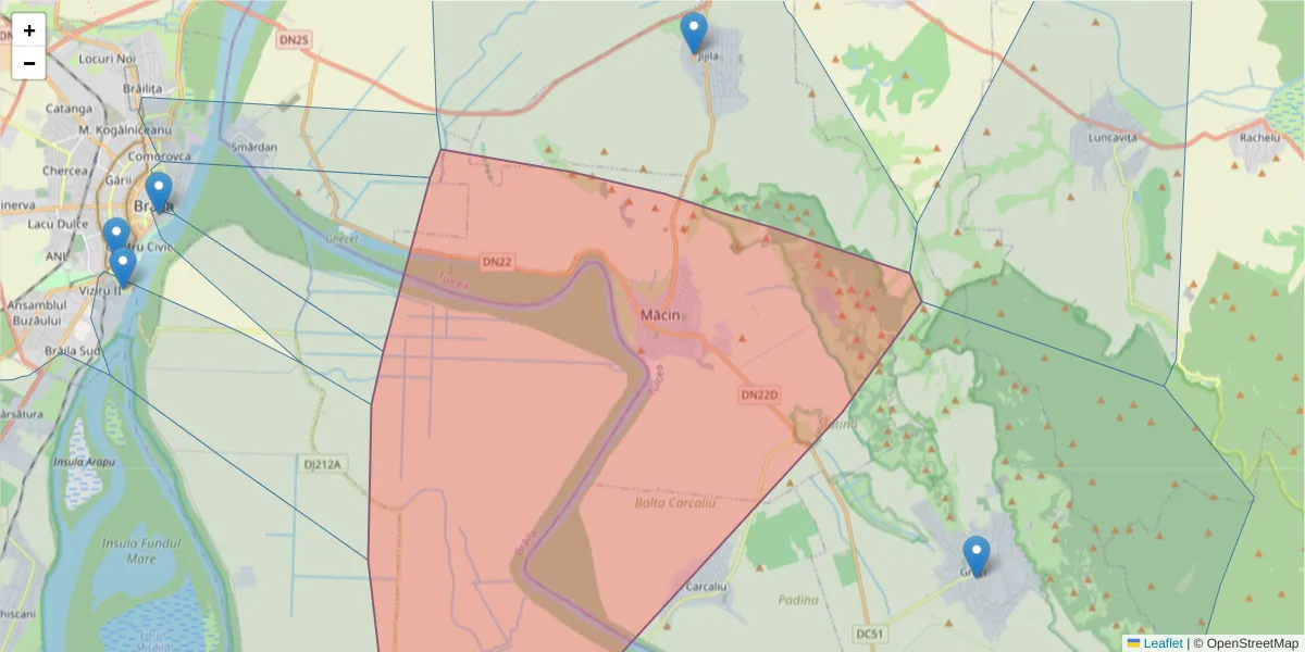 Hartă a codului poștal  și a codurilor poștale învecinate