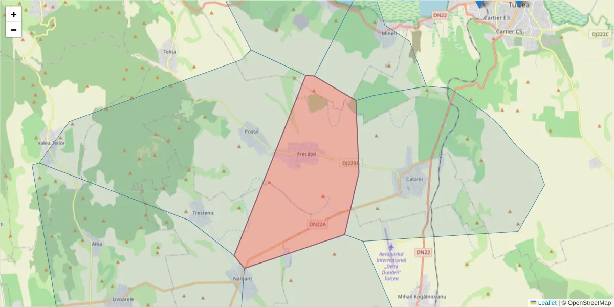 Hartă a codului poștal  și a codurilor poștale învecinate