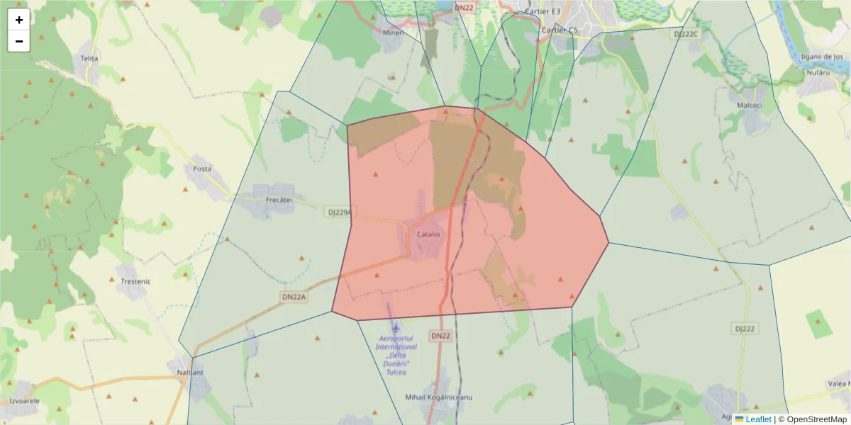 Hartă a codului poștal  și a codurilor poștale învecinate