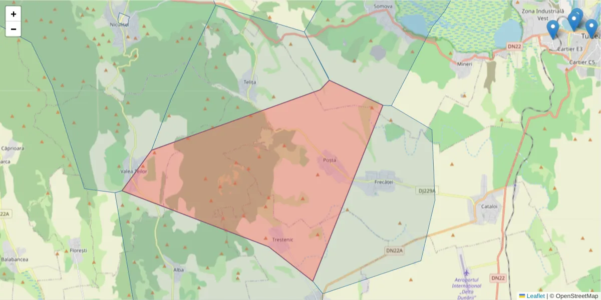 Hartă a codului poștal  și a codurilor poștale învecinate