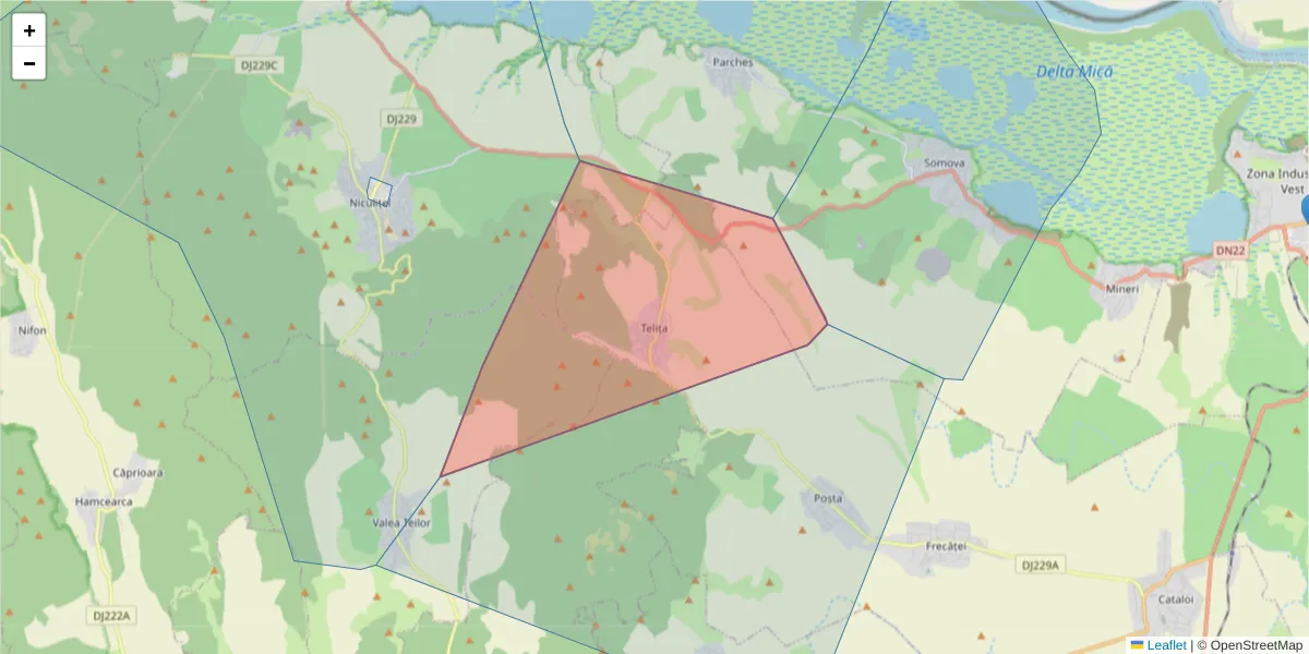 Hartă a codului poștal  și a codurilor poștale învecinate