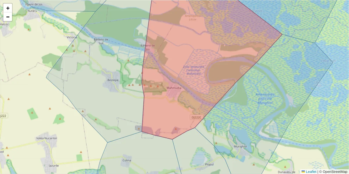 Hartă a codului poștal  și a codurilor poștale învecinate