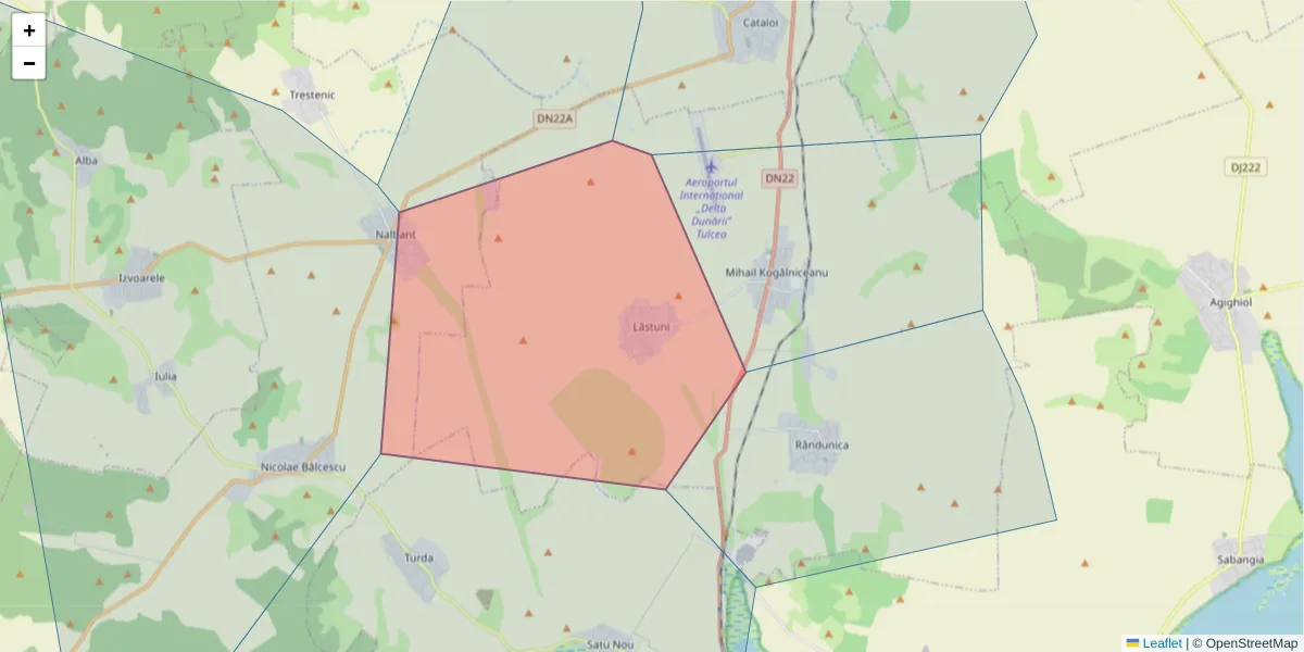 Hartă a codului poștal  și a codurilor poștale învecinate