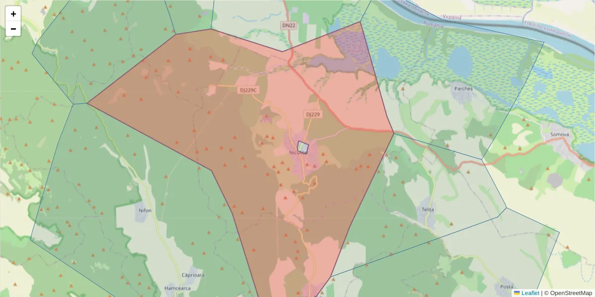 Hartă a codului poștal  și a codurilor poștale învecinate