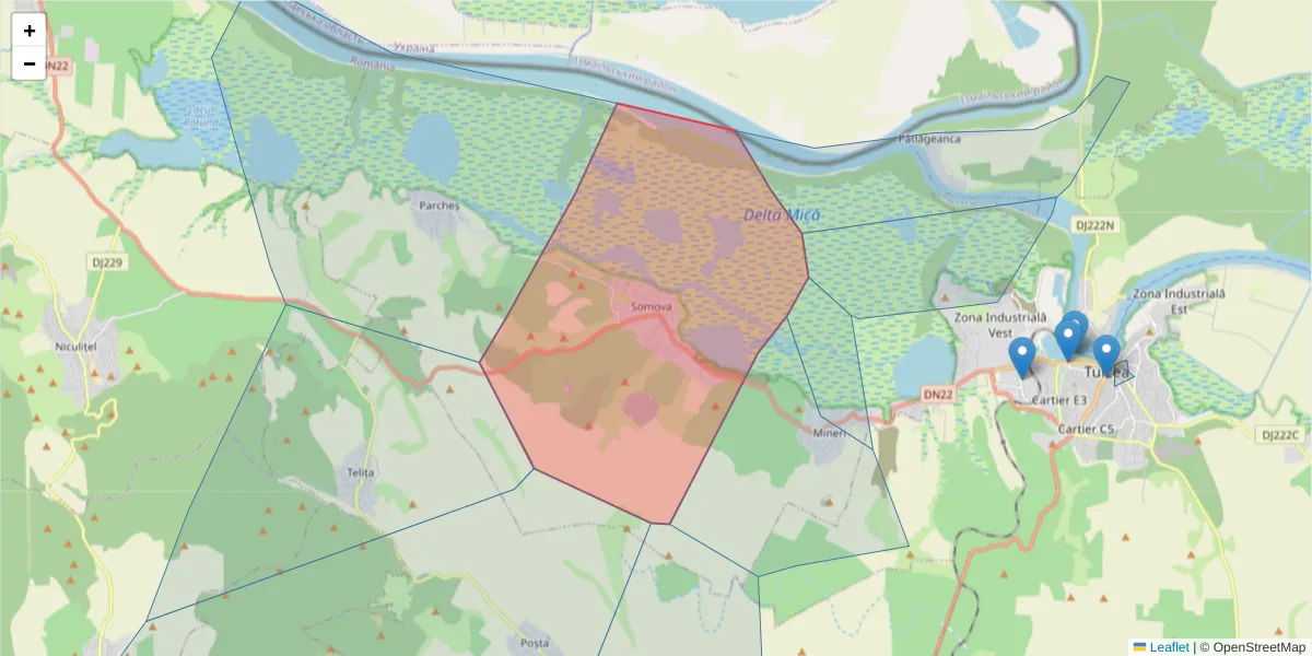 Hartă a codului poștal  și a codurilor poștale învecinate