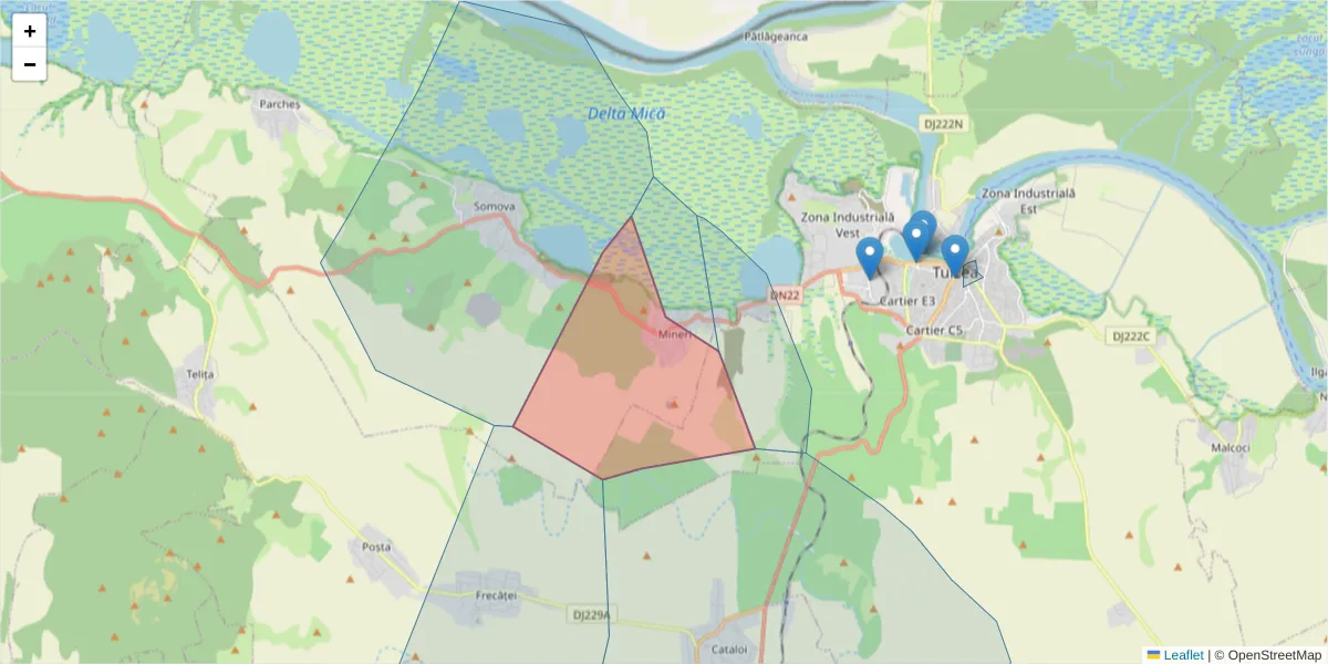 Hartă a codului poștal  și a codurilor poștale învecinate